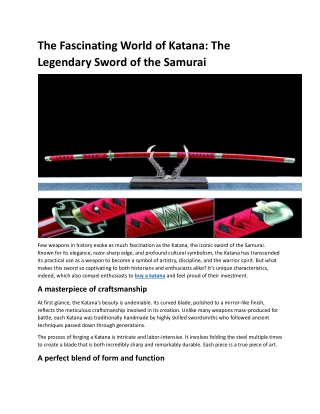 The Fascinating World of Katana: The Legendary Sword of the Samurai