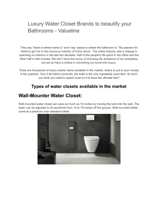 Luxury Water Closet Brands to beautify your Bathrooms - Valueline