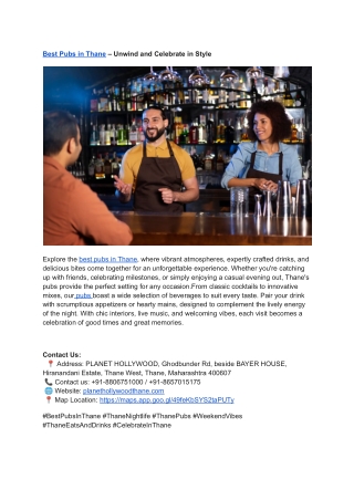 Best Pubs in Thane – Unwind and Celebrate in Style