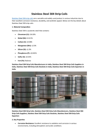 Stainless Steel 304 Strip Coils Manufacturers in India