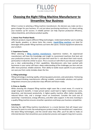 Filling Evolution GmbH - Choosing the Right Filling Machine Manufacturer to Streamline Your Business