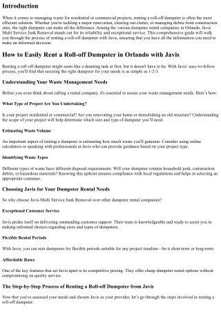 How to Easily Rent a Roll-off dumpster in Orlando with Javis.
