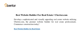 Best Website Builder For Real Estate  Ubertor.com