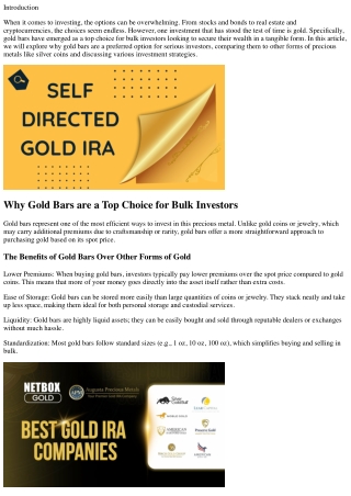 Why Gold Bars are a Top Choice for Bulk Investors