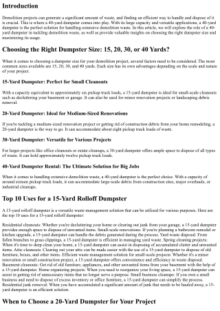 Tackling In intensity Demolition Squander: The Role of the 40-Property Dumpster