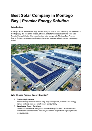 Best Solar Company in Montego Bay - Premier Energy Solution
