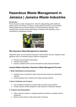 Hazardous Waste Management in Jamaica - Jamaica Waste Industries