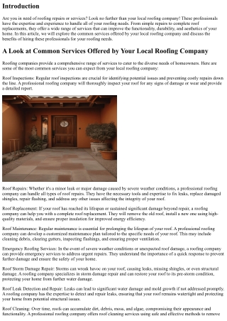 A Look at Common Services Offered by means of Your Local Roofing Company