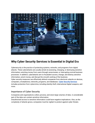 Why Cyber Security Services is Essential in Digital Era