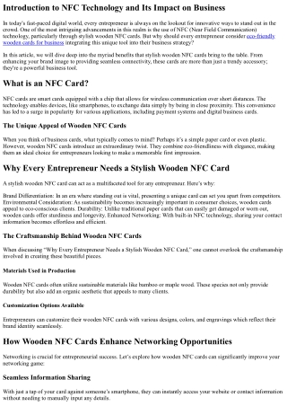 “Why Every Entrepreneur Needs a Stylish Wooden NFC Card”
