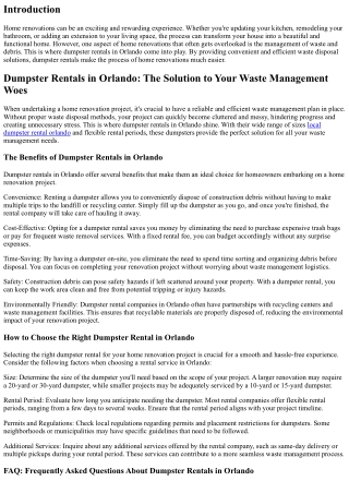Dumpster Rentals in Orlando: Making Home Renovations Easier
