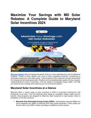 Maximize Your Savings with MD Solar Rebates