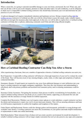 How a Carlsbad Roofing Contractor Can Help You After a Storm