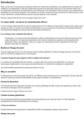 Pourquoi chaque maire devrait avoir son propre espace sur le site ?