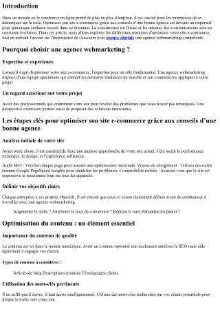Optimiser son site e-commerce grâce aux conseils d’une bonne agence