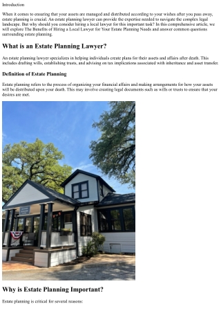 “The Benefits of Hiring a Local Lawyer for Your Estate Planning Needs”