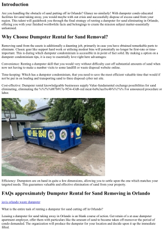 Sand Removing Manufactured Simple: Dumpster Rental for Sand in Orlando