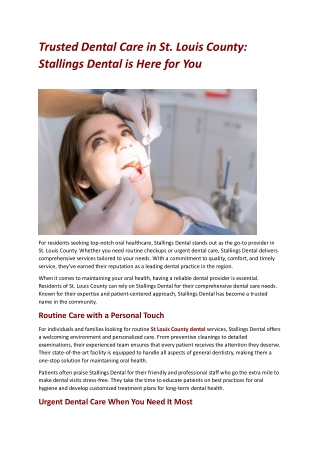 Trusted Dental Care in St. Louis County Stallings Dental is Here for You