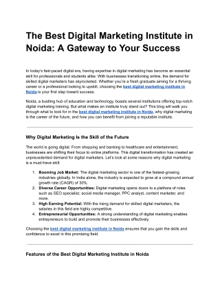 The Best Digital Marketing Institute in Noida_ A Gateway to Your Success