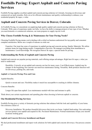 Foothills Paving and Maintenance