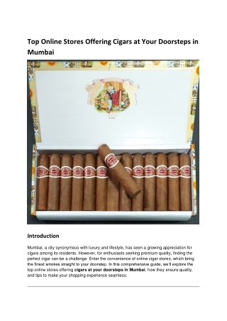 Top Online Stores Offering Cigars at Your Doorsteps in Mumbai