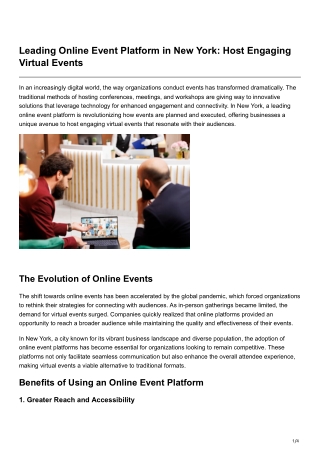 Leading Online Event Platform in New York Host Engaging Virtual Events