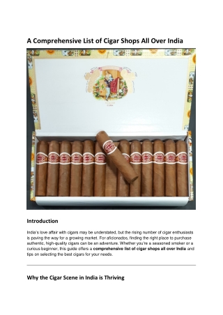 A Comprehensive List of Cigar Shops All Over India