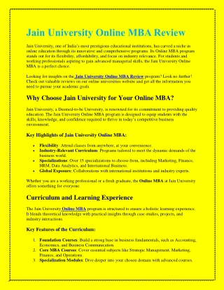 Jain University Online MBA Review