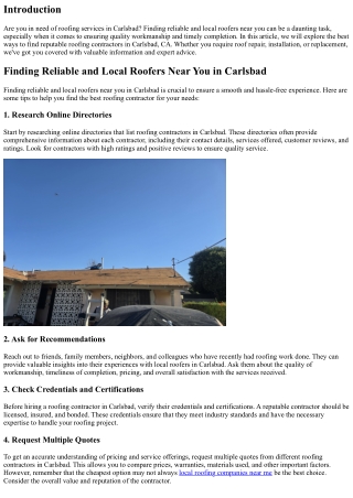 Finding Reliable and Local Roofers Near You in Carlsbad