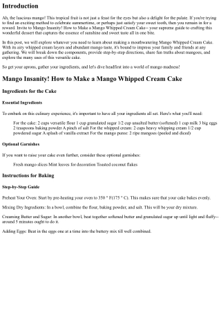 Mango Madness! How to Make a Mango Whipped Cream Cake