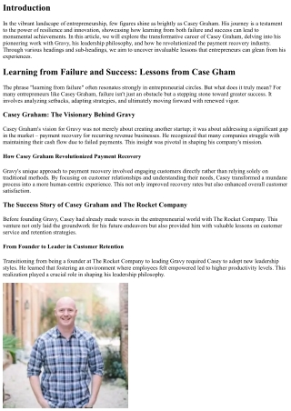 Learning from Failure and Success: Lessons from Case Gham