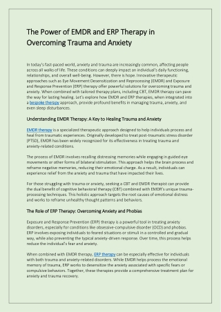 The Power of EMDR and ERP Therapy in Overcoming Trauma and Anxiety