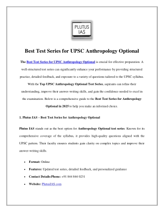 The Best Test Series for UPSC Anthropology Optional is crucial for effective preparation