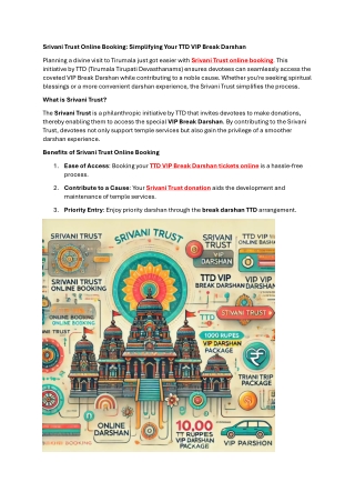 Srivani Trust Online Booking Simplifying Your TTD VIP Break Darshan