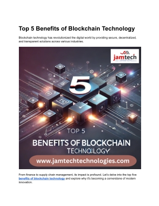 Top 5 Benefits of Blockchain Technology jamtech Technology