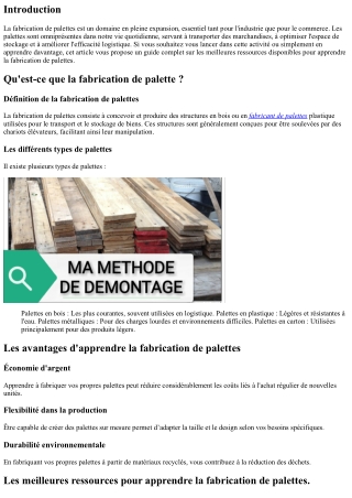 “Les meilleures ressources pour apprendre la fabrication de palettes.”