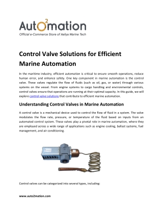 Control Valve Solutions for Efficient Marine Automation