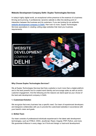 Website Development Company Delhi_ Duplex Technologies Services