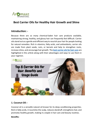 Best Carrier Oils for Healthy Hair Growth and Shine