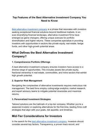 Top Features of the Best  Alternative Investment Company You Need to Know