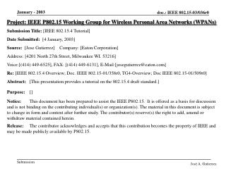 Project: IEEE P802.15 Working Group for Wireless Personal Area Networks (WPANs) Submission Title: [IEEE 802.15.4 Tutori