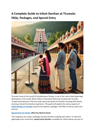 A Complete Guide to Infant Darshan at Tirumala- FAQs, Packages, and Special Entry