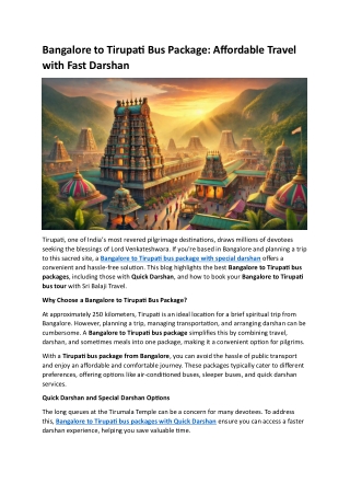 Bangalore to Tirupati Bus Package- Affordable Travel with Fast Darshan