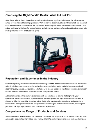 Choosing the Right Forklift Dealer What to Look For