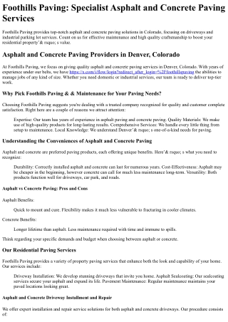 Foothills Paving and Maintenance