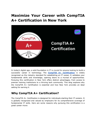 Maximize Your Career with CompTIA A  Certification in New York