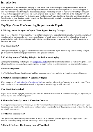 Top Signs Your Roof Demands Repair: Professional Insights from Perth Roof Provid