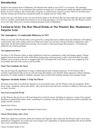 Unwind stylishly: The Most Effective Cocktails at The Winslow Bar, Manhattan's H
