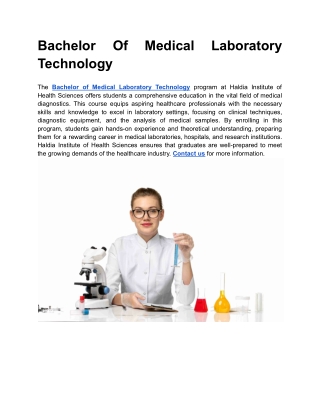 Bachelor Of Medical Laboratory Technology