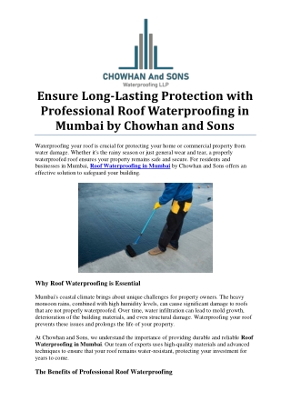 Affordable Roof Waterproofing in Mumbai: Protect Your Home from Water Damage